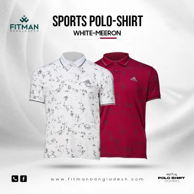 Men’s all over active Polo Shirt (White+Merron) charge free